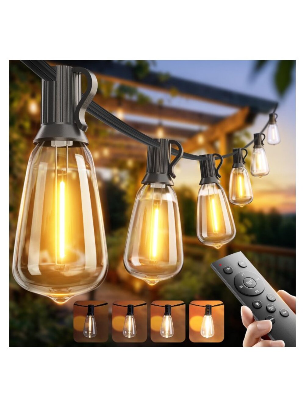 100FT Outdoor String Lights ST38 LED Waterproof Dimmable Remote Timer